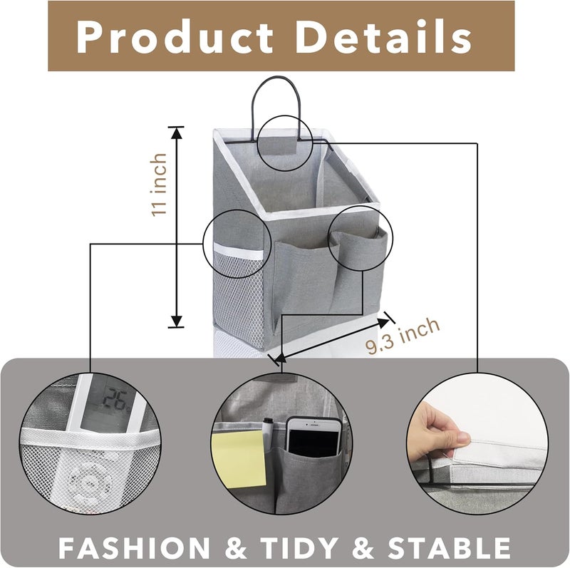Kanrichu 3pcs Small Wall Hanging Organizer Bag, Linen Fabric Door Hanging Storage Basket with Pockets, Waterproof Bin for Kitchen, Bedroom, Office, RV Camper (Gray) - Image 5